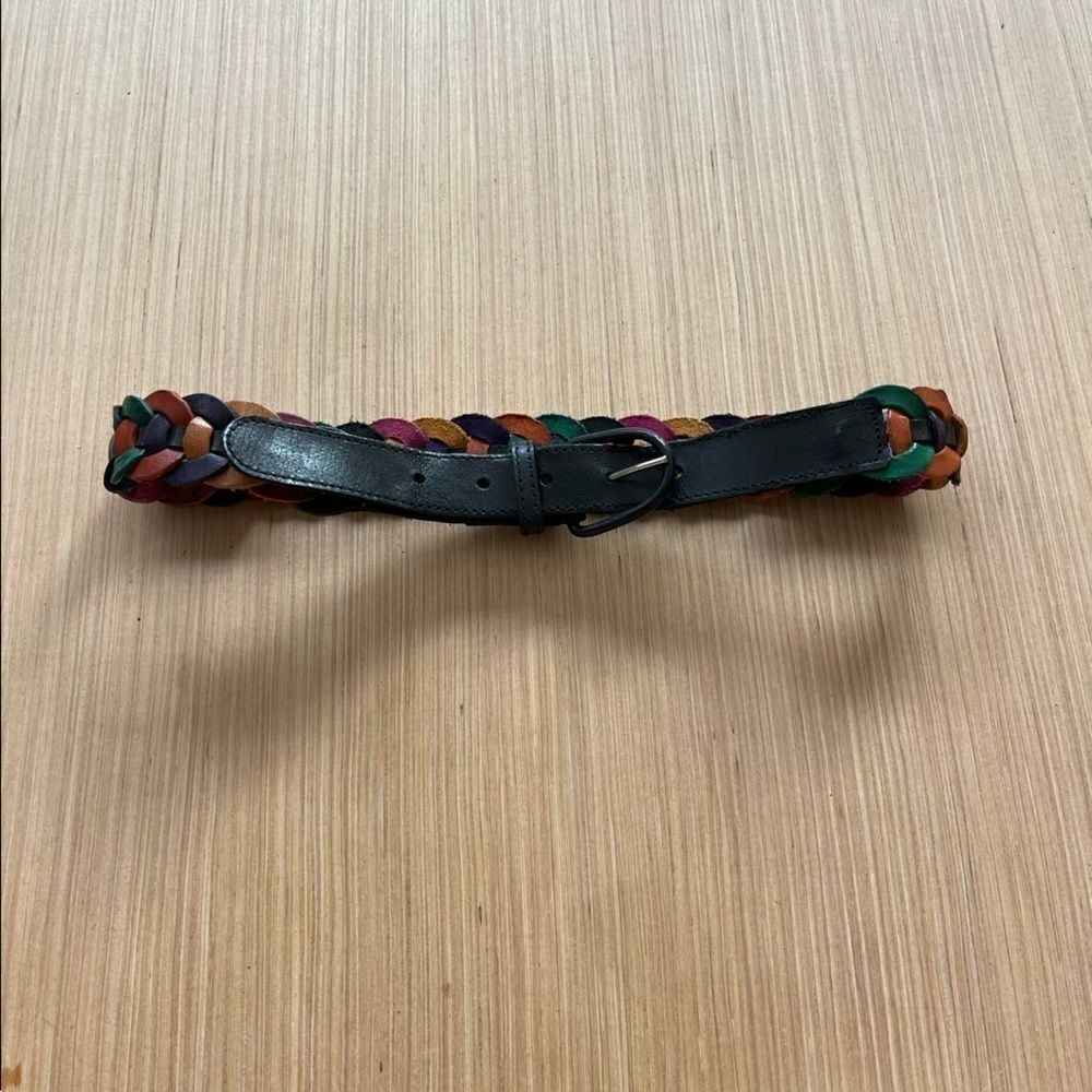 Vintage Black Leather Braided Colorful Belt - Picture 2 of 9